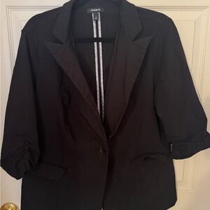 Torrid Black Blazer with Ruched Sleeves and Notched Lapel